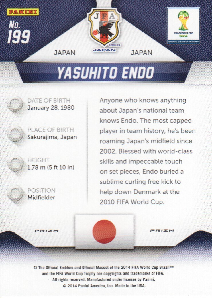2014 Prizm FIFA World Cup Soccer Blue Red Wave #199 Yasuhito