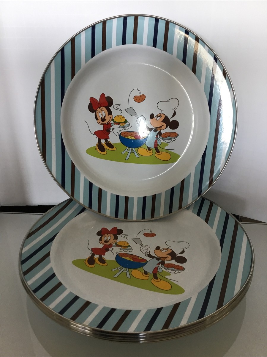 5 Disney Store Metal Dinner Plates Mickey Minnie Mouse