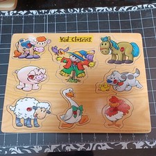 USED wooden puzzle OT classroom Farm scarecrow cow pig goose sheep dog horse peg