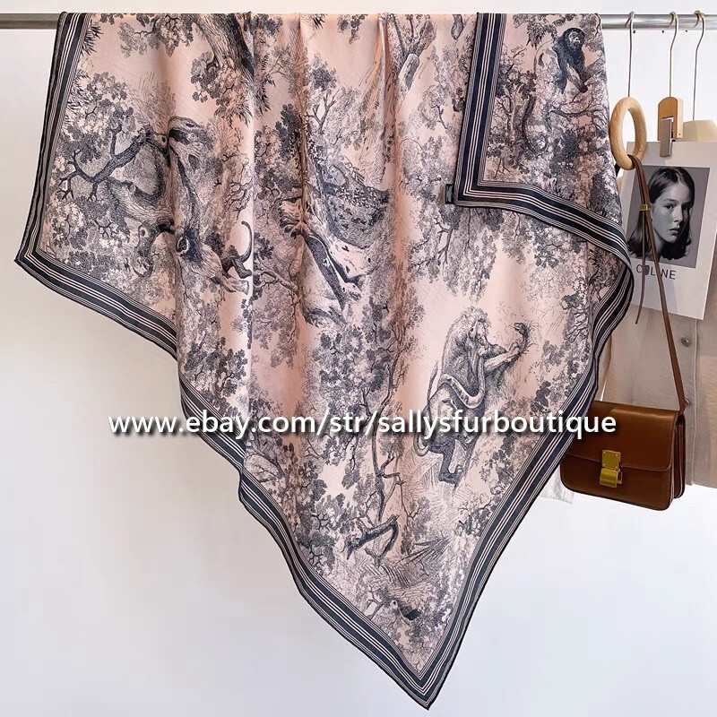 Sallys 70% Cashmere & 30% Silk Wrap Scarf Jungle Print Square Stole Shawl 53