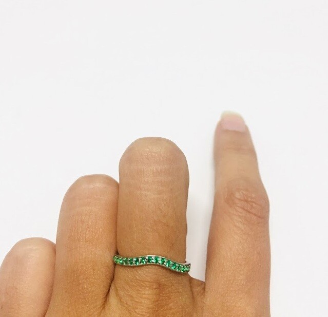 Wedding Band Womens Created Emerald Half Eternity Band Gift Her Sterling Silver-image