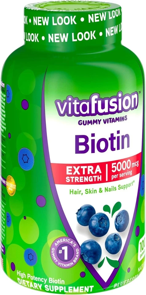 Vitafusion Extra Fuerte Biotina Gomosas Vitaminas, Arándano, 5000 mcg 100 Gomitas Foto 2 de 4