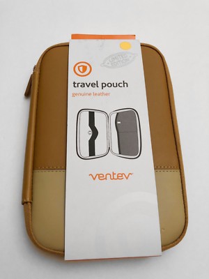 Ventev Premium Genuine Leather Travel Pouch Case for 7'' inch Tablet - Brown/Tan 
