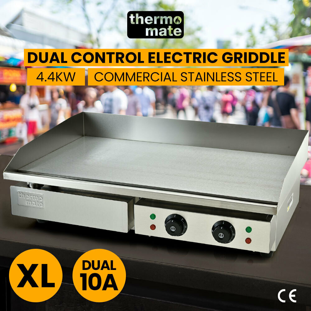 THERMOMATE Electric Griddle 2x10A Extra Large 73x47cm Commercial Grill