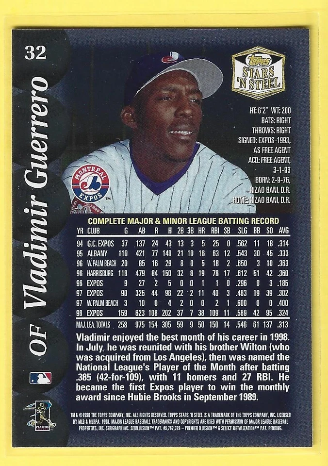 1999 Topps Stars 'N Steel #32 Vladimir Guerrero Free Shipping - Image 2 of 2