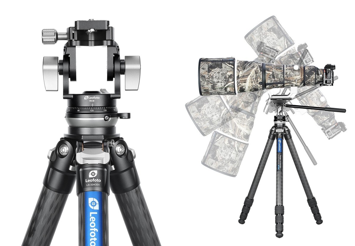 Leofoto LS-324CEX +VH-30 CF Tripod w Built-In Leveling Base & 2 