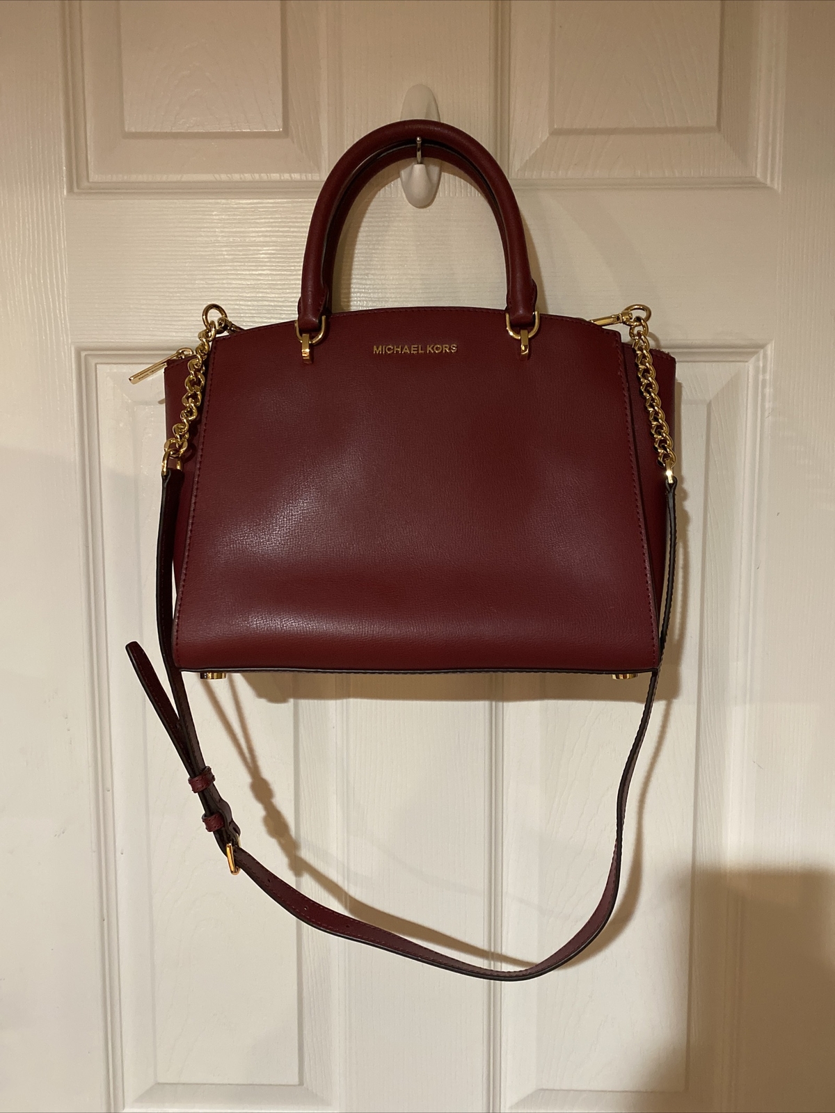 Michael Kors Leather Tote Bag W/Gold Chain Long Strap Bag eBay