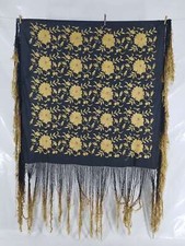 Vintage Chinese Embroidered Silk Floral Piano Shawl 113x110cm