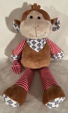 Jellycat Monkey HTF Plush Red/White Striped Legs W/ Blue/White Neck Bandana EUC