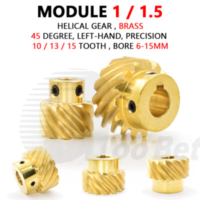 Module 1 1.5 Brass Helical Gear 45° Left-hand 10/13/15 Tooth Motor Pinion Metal