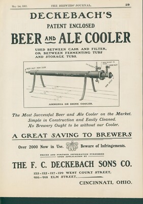 1903 Deckebach Beer Ale Cooler Ammonia Brine Between Tubs Cask Filter Ad BJ1