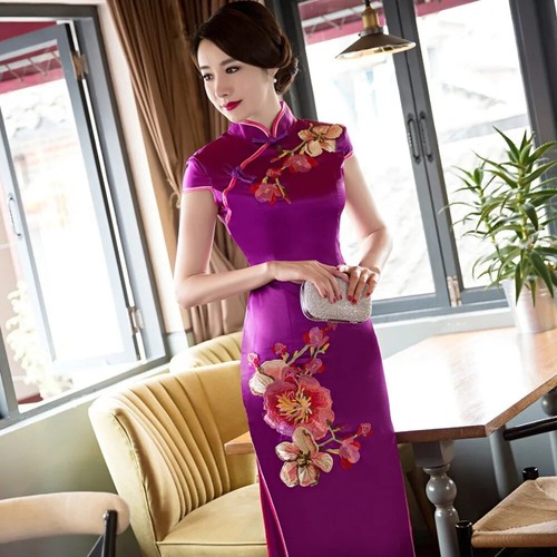 New Ladies Cheongsam Dress Qipao Dresses Women Black Red Traditional Chinese - Picture 3 of 13