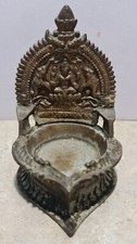 Old Vintage Hindu Devi Maa Diya Oil Lamp Brass Statue Rich Patina Collectible