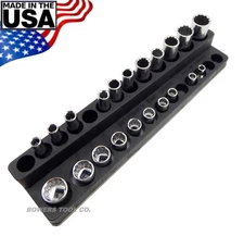 Mechanics Time Saver 1/4 Drive Magnetic Socket Holder Metric SAE Deep Organizer