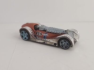 2017 Hot Wheels Track Builder Brit Speed Orange/Silver- Loose/Missing Hood Cover