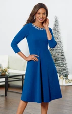 M Monroe and Main Blue Rhinestone Trim Formal Wedding Church Fit and Flare Dress