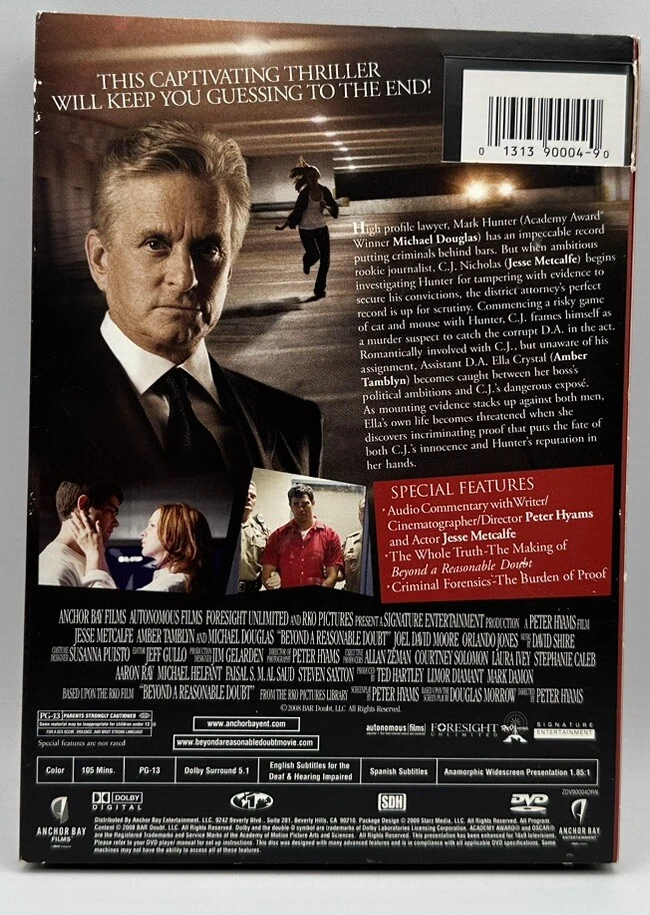 Beyond A Reasonable Doubt DVD Jesse Metcalfe Michael Douglas Free Shipping 2009 - Image 2 of 3
