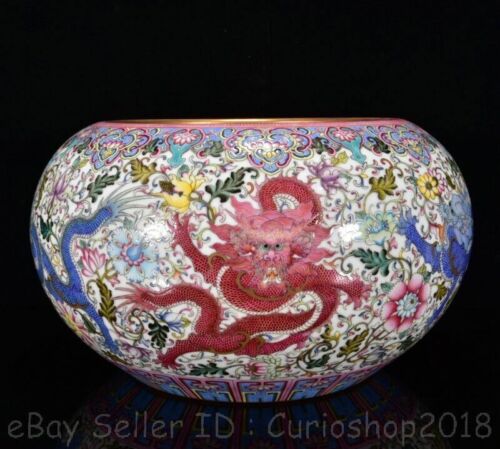 13.6" Qianlong Chinese Enamels Gilt Porcelain Dragon writing-brush washer