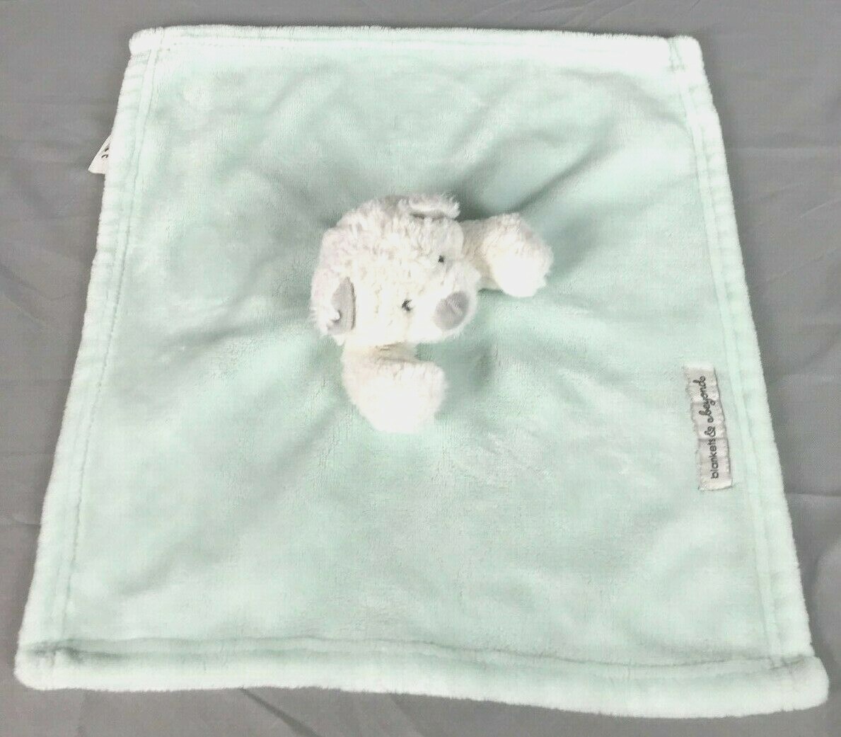 Blankets & Beyond Mint Green White Bear Baby Security Blanket and Gray Nose