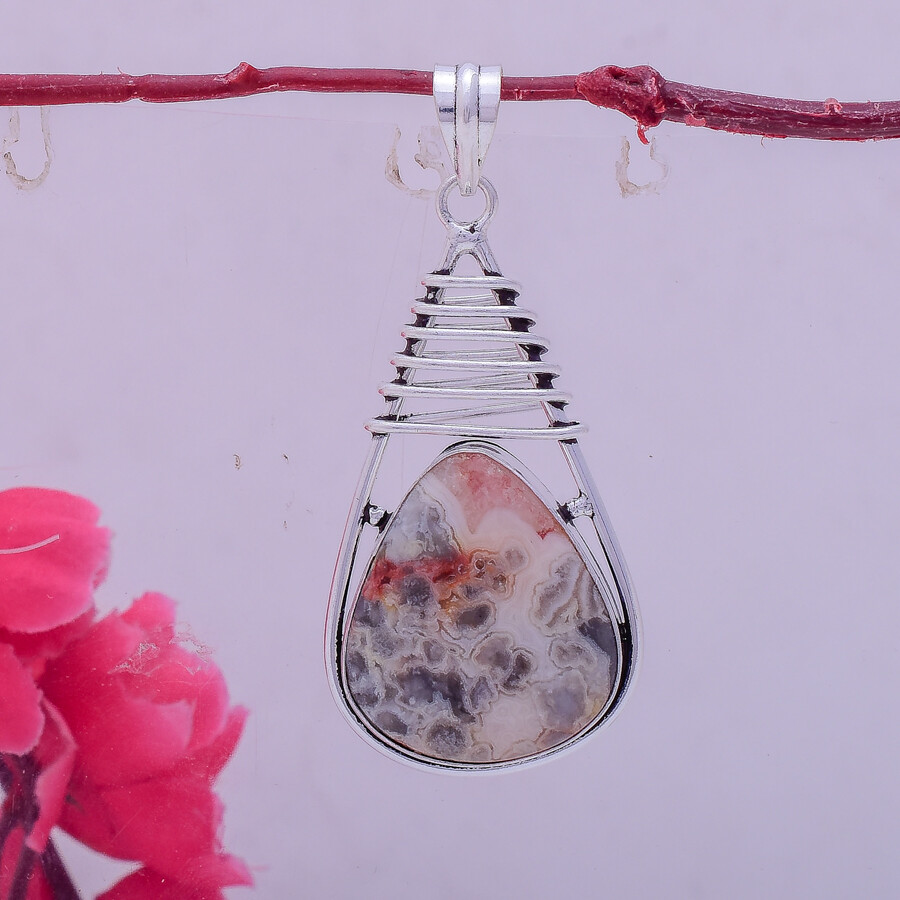 Pendentif plume agate fait main : argent sterling 925, plaqué or 18 carats - France