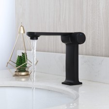 Vessel Sink Black Long Waterfall Spout Mixer Deck Mount Brass Bathroom Faucet