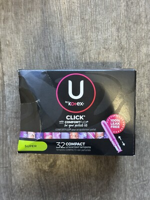 U Kotex Click Compact Tampons SUPER Absorbency Flexible fit Unscented - 32 count