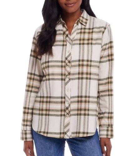 New Weatherproof Vintage Ladies’ Comfort Stretch Flannel Shirt Large Brown Plaid