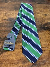 Brooks Brothers Tie Green With Two Blue Stripes 100 Silk Men's Necktie 57"
