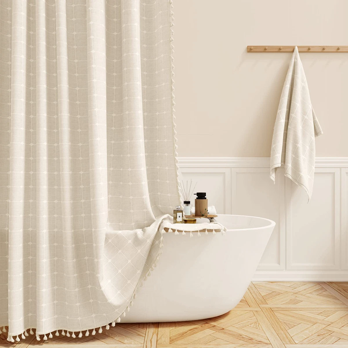 Extra Long Shower Curtain 72X96 Inch Long Boho Chic Linen Fabric