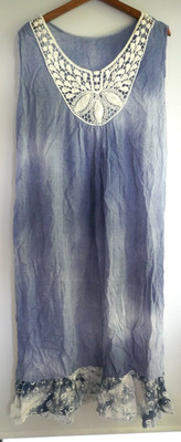  MADE IN ITALY BLAUES LANGES KLEID GRÖßE M FARBVERLAUF BOHO-STYLE SPITZE GLOCKE