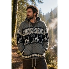 Yari Artesanias Wool Llama Hooded Jacket Ecuador Andean Full Zip L Boho