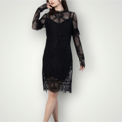 marciano black lace dress Black Puff Sleeve Midi Dress S