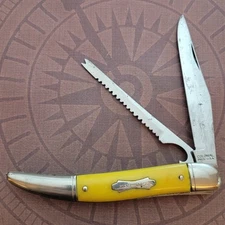 Colonial Fishing Fish Scaler Knife USA Smooth Yellow Synthetic Handles CS Blades