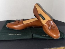 Cole Haan Womens Tassel Leather Loafers Cognac Sz 7 AA Hand Made In Italy