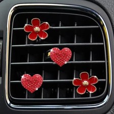 4PCS Car Air Vent Clips with Fragrance Pads, Cute Flower Car Air Fresheners Red