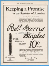 1922 General Cigar Co NYC Robt Burns Keeping a Promise to Smokers of America Ad