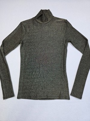 Express Gold Metallic Womens Mock Neck Long Sleeve Top Small Cocktail Holiday
