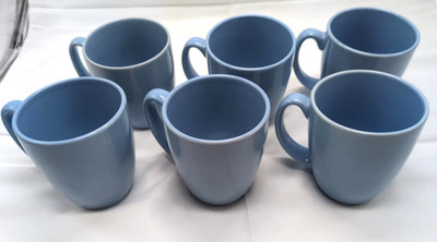 Six Vintage Light Blue Corelle Coordinates Stoneware Mugs 10 oz Vitrelle Glass