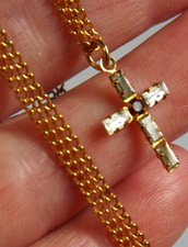 Gold tone red clear crystal cross pendant necklace