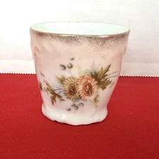 Victorian Voilets Fine China Toothpick Holder Floral Purple Gold Rim 2” Tall