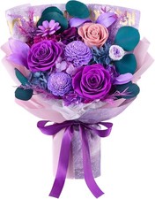 Preserved Roses and Purple Flowers Bouquet for Mother's Day and Special Occasion