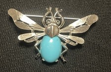 Vintage Crown TRIFARI Alfred Philippe Bee Insect Brooch Jelly Belly Turquoise