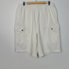 KS Island Men XL Tall White Textured Cotton Cargo Short Elastic Waist Drawstring