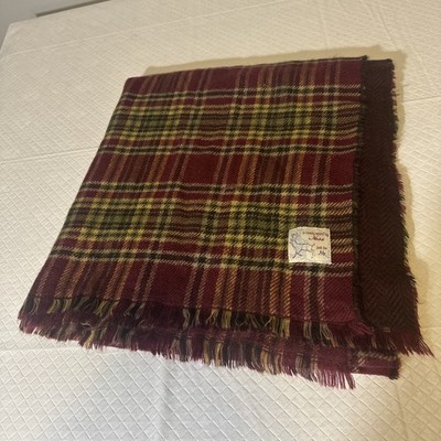 Scarf By Ness For Me From England Burgandy Wine Plaid  14 X 72 In Preppy Rustic