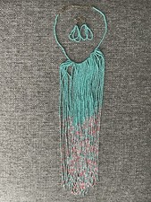 New Turquoise Color Glass Seed Bead Necklace Earring Set Boho African inspired