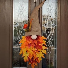 Fall Wreaths for Front Door Gnome Maples Leaf Wreath Thanksgiving Decoration