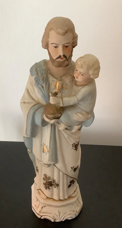 Statue en Biscuit : Saint Joseph et l'Enfant Jésus - Photo 2/4