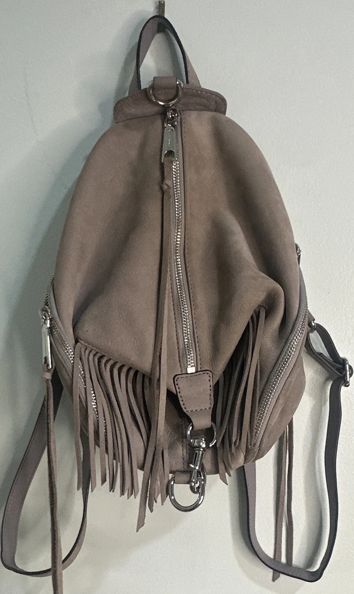 Women\'s Boho Fringe Backpack – Gray Faux Leather Bag with Zipper & Side Pockets Rebecca Minkoff Julian Leather Backpack Gray With Fringe  main image 2