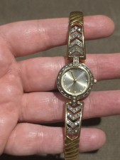Vintage Danbury Mint 14K Gold Plated Sterling Silver 925 Diamond Cuff Watch