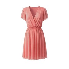 Mi Ami Pink Chiffon Faux Wrap Dress Small Balletcore Flowy V-Neck Knee Length